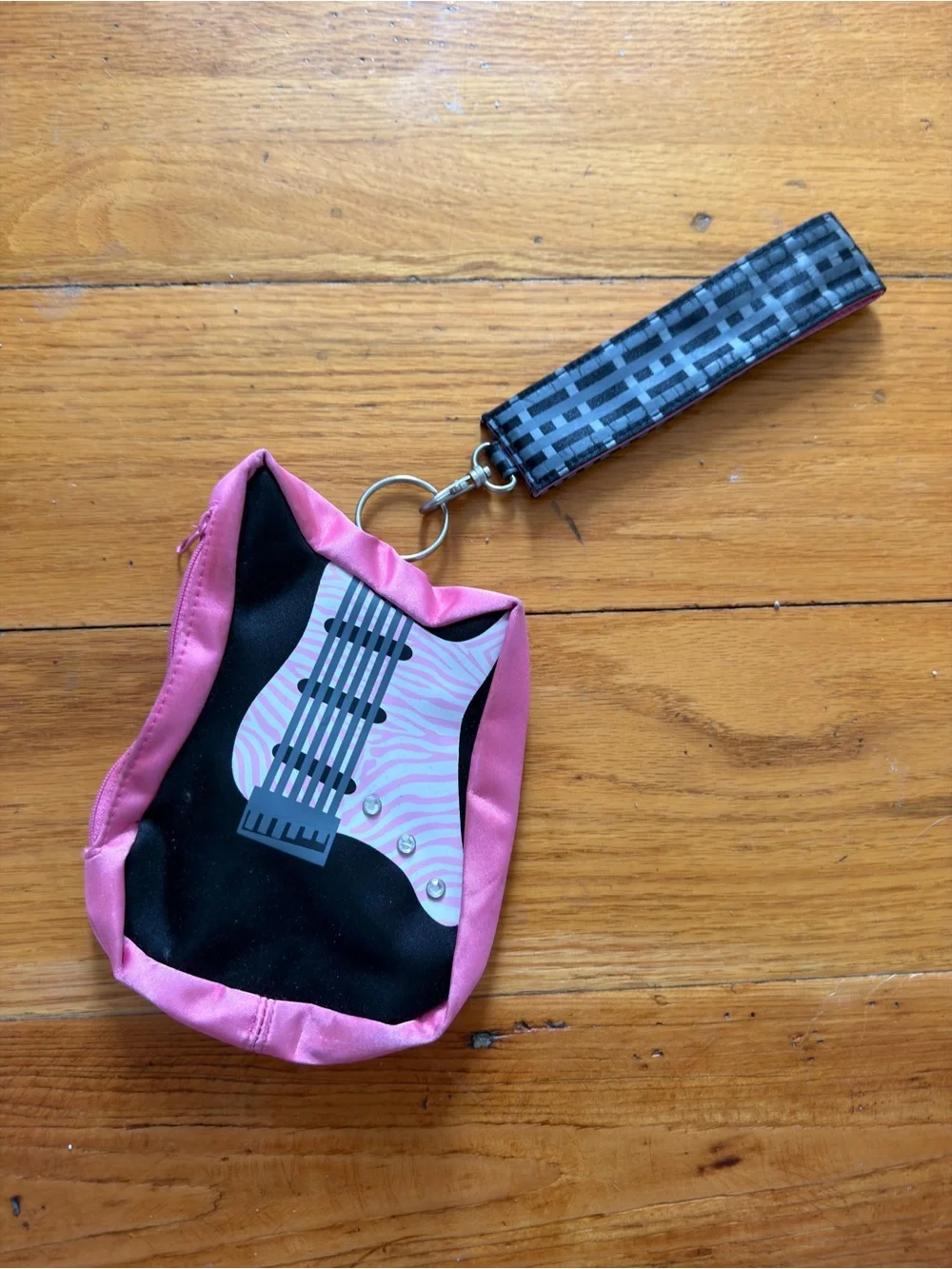 Y2K Pink Small Guitar Print Wristlet Pouch Keychain